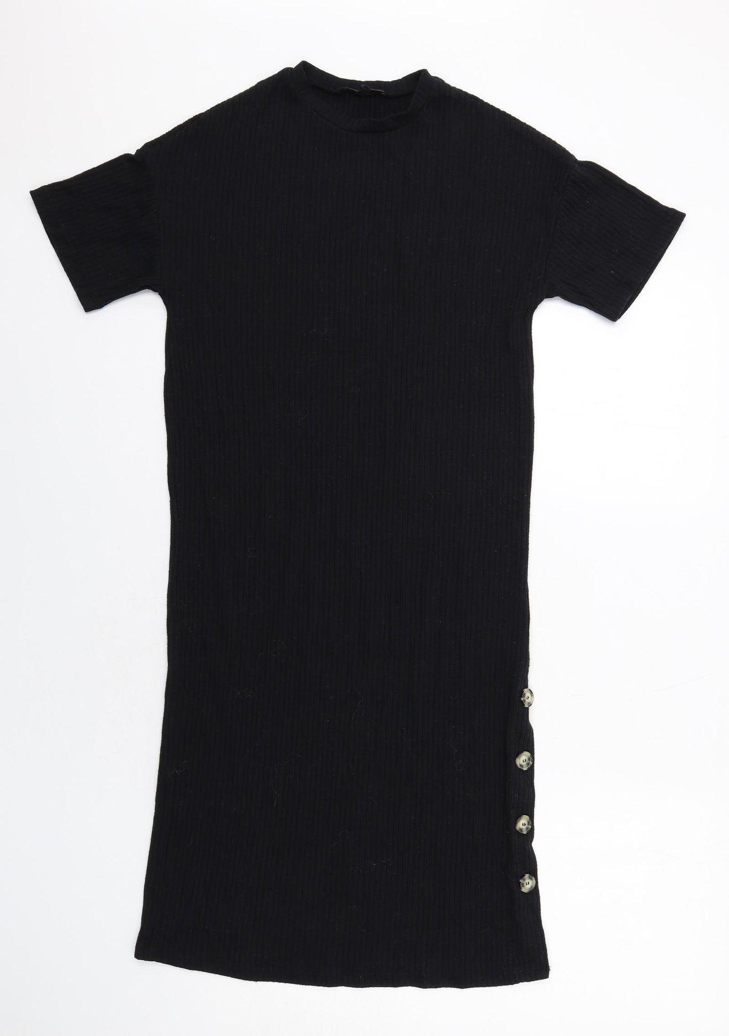 Pull&Bear Womens Black Viscose T-Shirt Dress Size XS Crew Neck Pullover - Ribbed