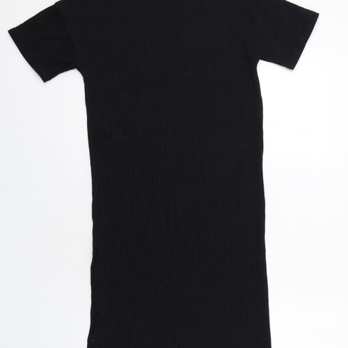 Pull&Bear Womens Black Viscose T-Shirt Dress Size XS Crew Neck Pullover - Ribbed