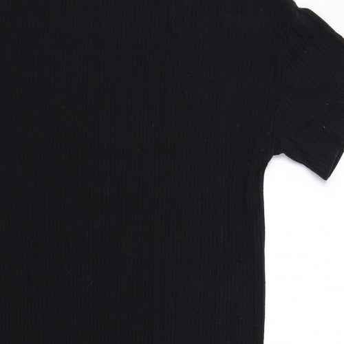 Pull&Bear Womens Black Viscose T-Shirt Dress Size XS Crew Neck Pullover - Ribbed