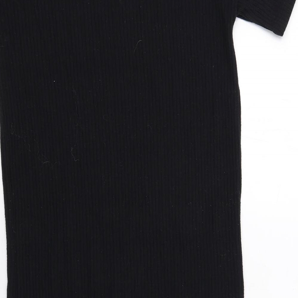 Pull&Bear Womens Black Viscose T-Shirt Dress Size XS Crew Neck Pullover - Ribbed