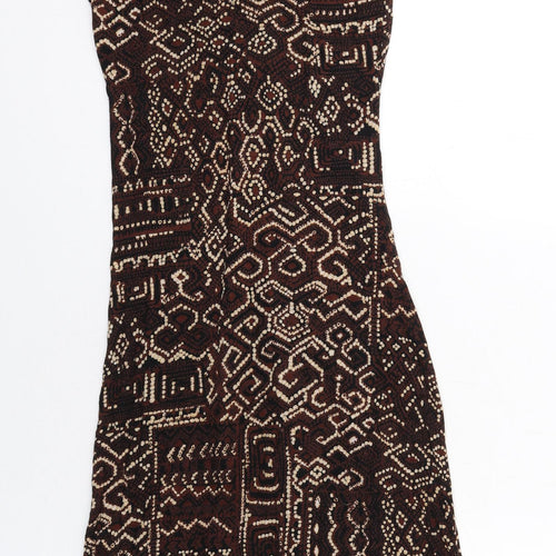 Dorothy Perkins Womens Brown Geometric Viscose Bodycon Size 10 V-Neck Pullover