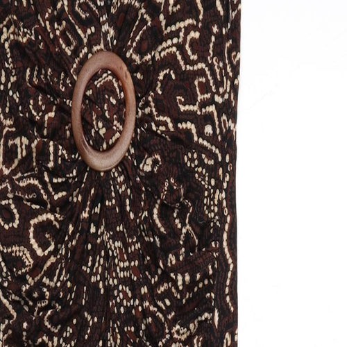 Dorothy Perkins Womens Brown Geometric Viscose Bodycon Size 10 V-Neck Pullover