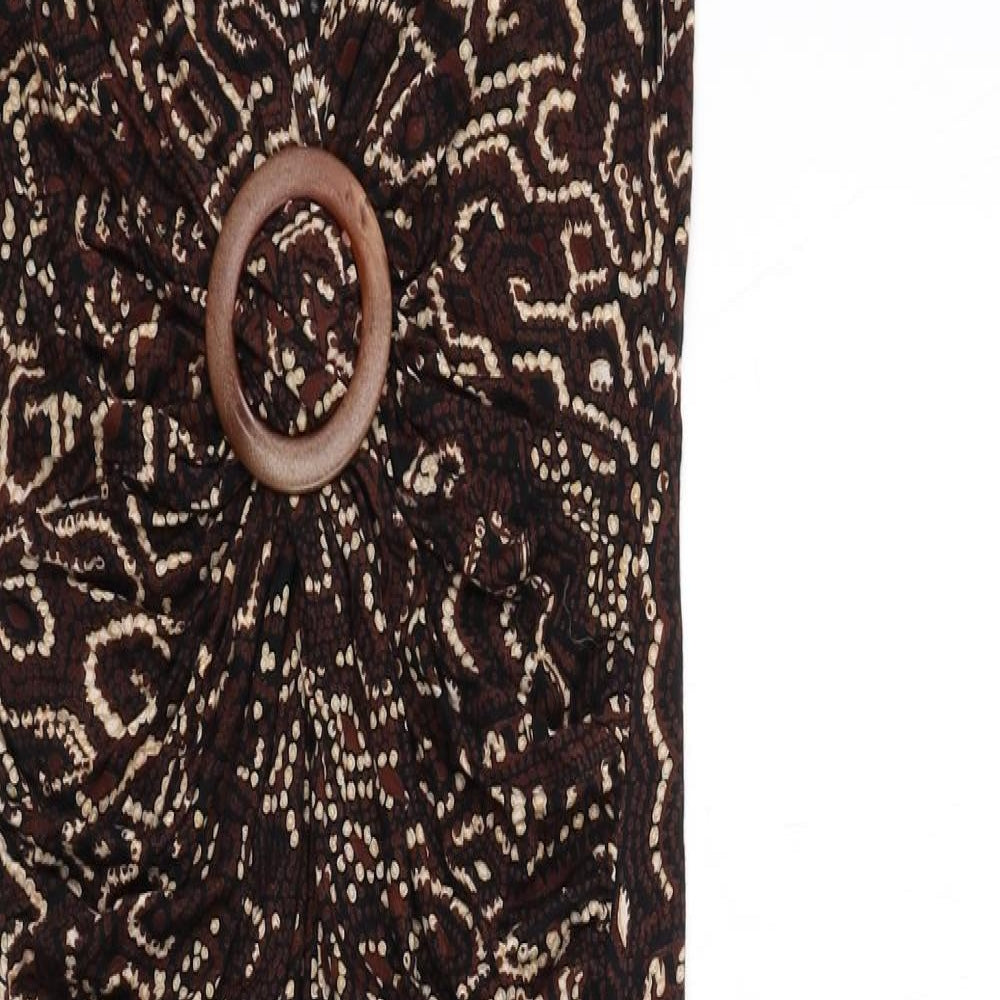 Dorothy Perkins Womens Brown Geometric Viscose Bodycon Size 10 V-Neck Pullover