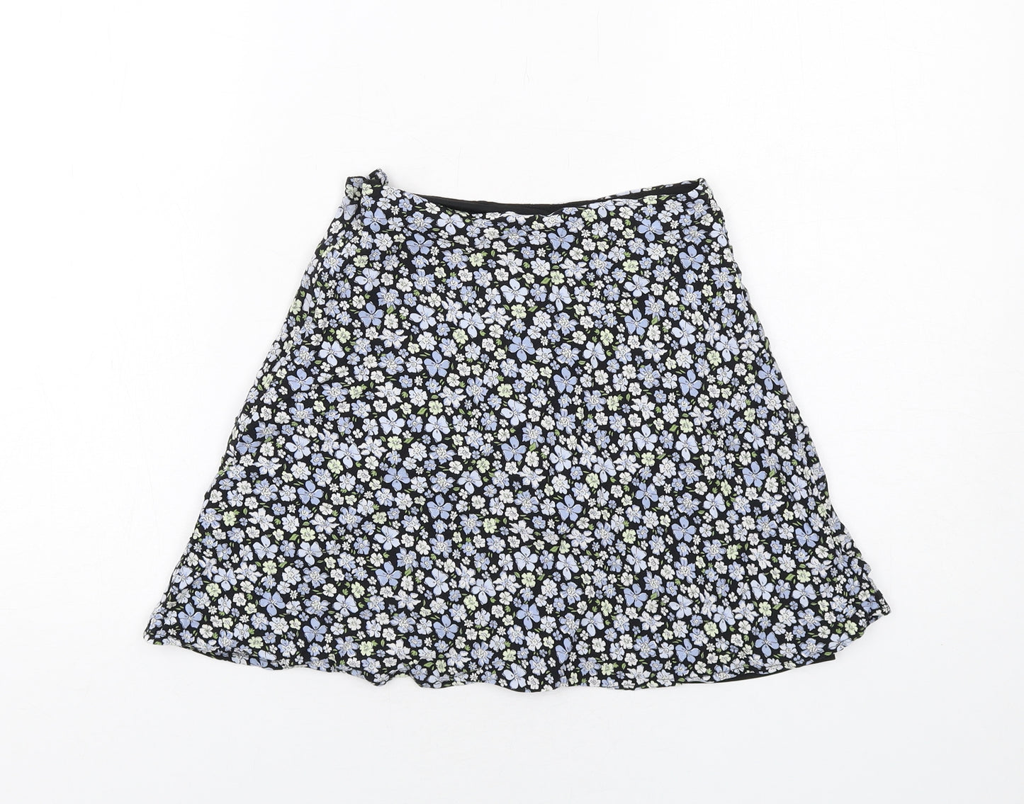 H&M Womens Blue Floral Viscose Skater Skirt Size 4 Zip