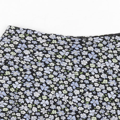 H&M Womens Blue Floral Viscose Skater Skirt Size 4 Zip