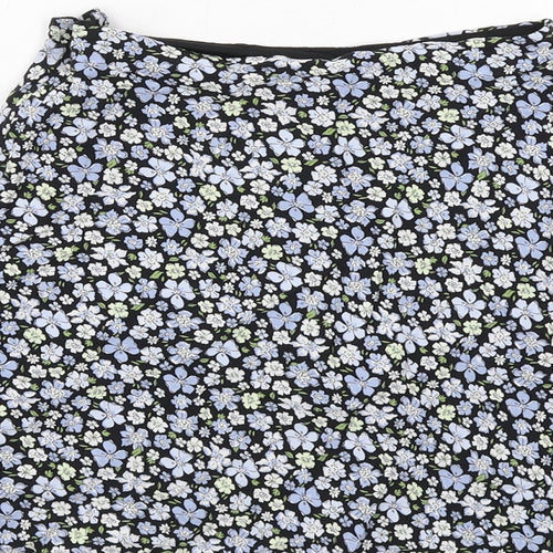 H&M Womens Blue Floral Viscose Skater Skirt Size 4 Zip