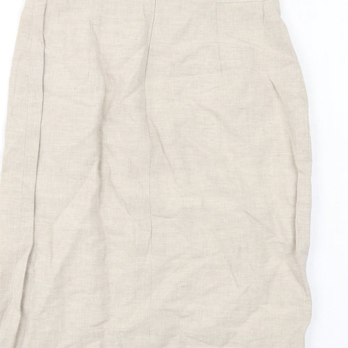 Daniel D Womens Beige Linen A-Line Skirt Size 12 Zip