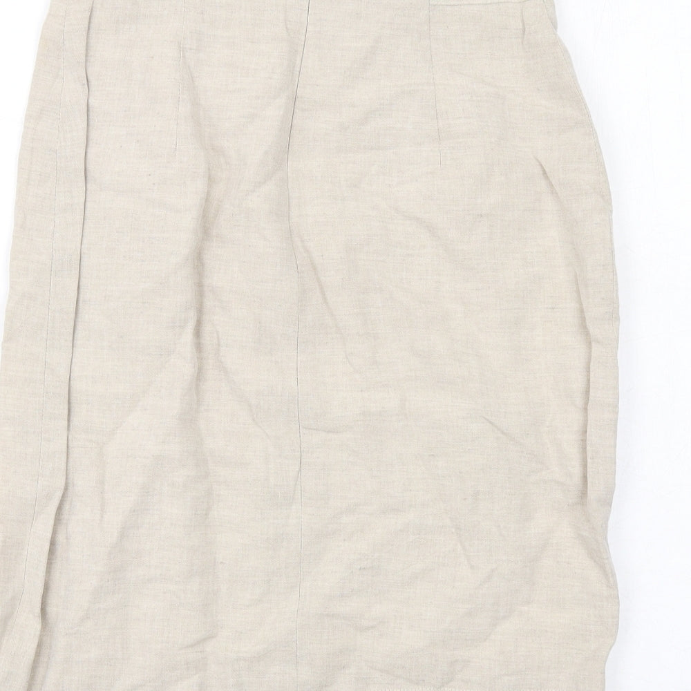 Daniel D Womens Beige Linen A-Line Skirt Size 12 Zip