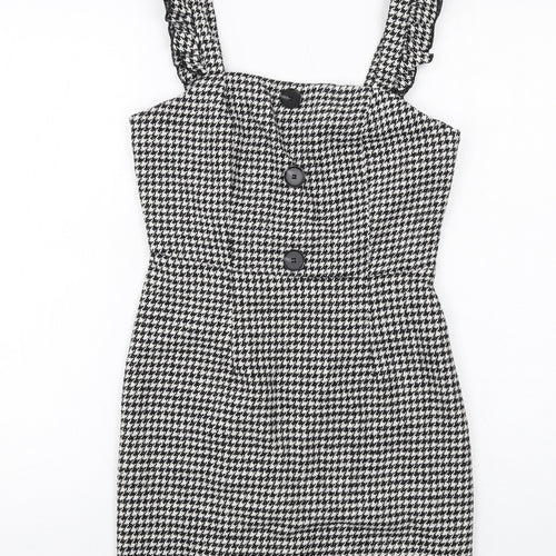 New Look Womens Black Geometric Polyester Mini Size 6 Square Neck Zip