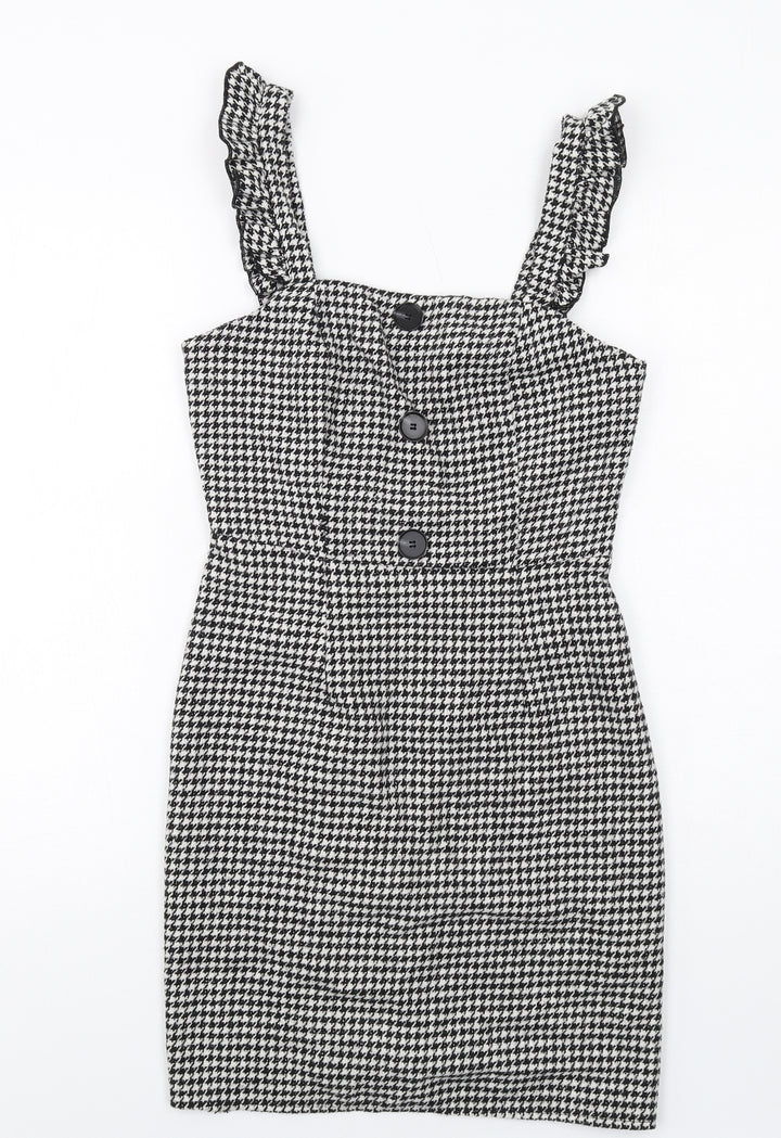 New Look Womens Black Geometric Polyester Mini Size 6 Square Neck Zip