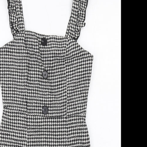 New Look Womens Black Geometric Polyester Mini Size 6 Square Neck Zip