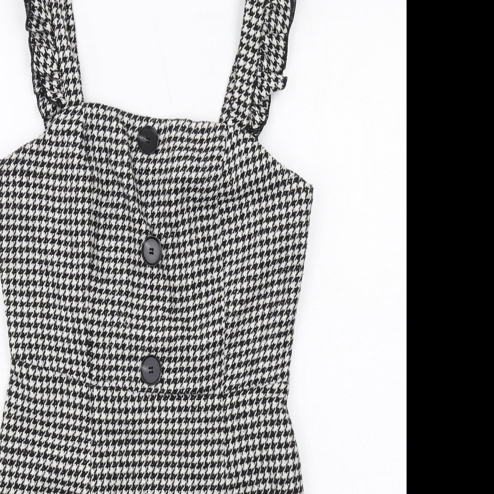 New Look Womens Black Geometric Polyester Mini Size 6 Square Neck Zip