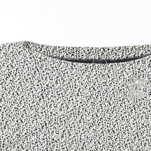 Zara Womens White Geometric Viscose Basic Blouse Size M Boat Neck
