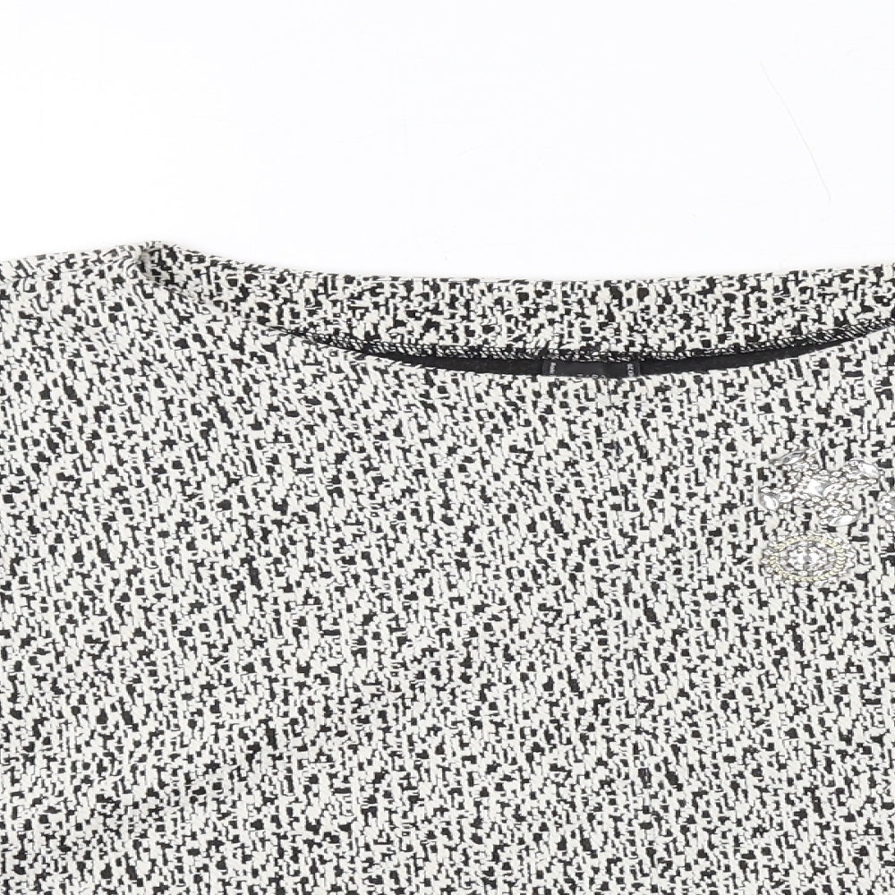 Zara Womens White Geometric Viscose Basic Blouse Size M Boat Neck