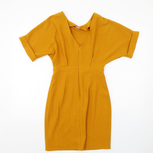 ASOS Womens Yellow Polyester A-Line Size 6 Round Neck Zip