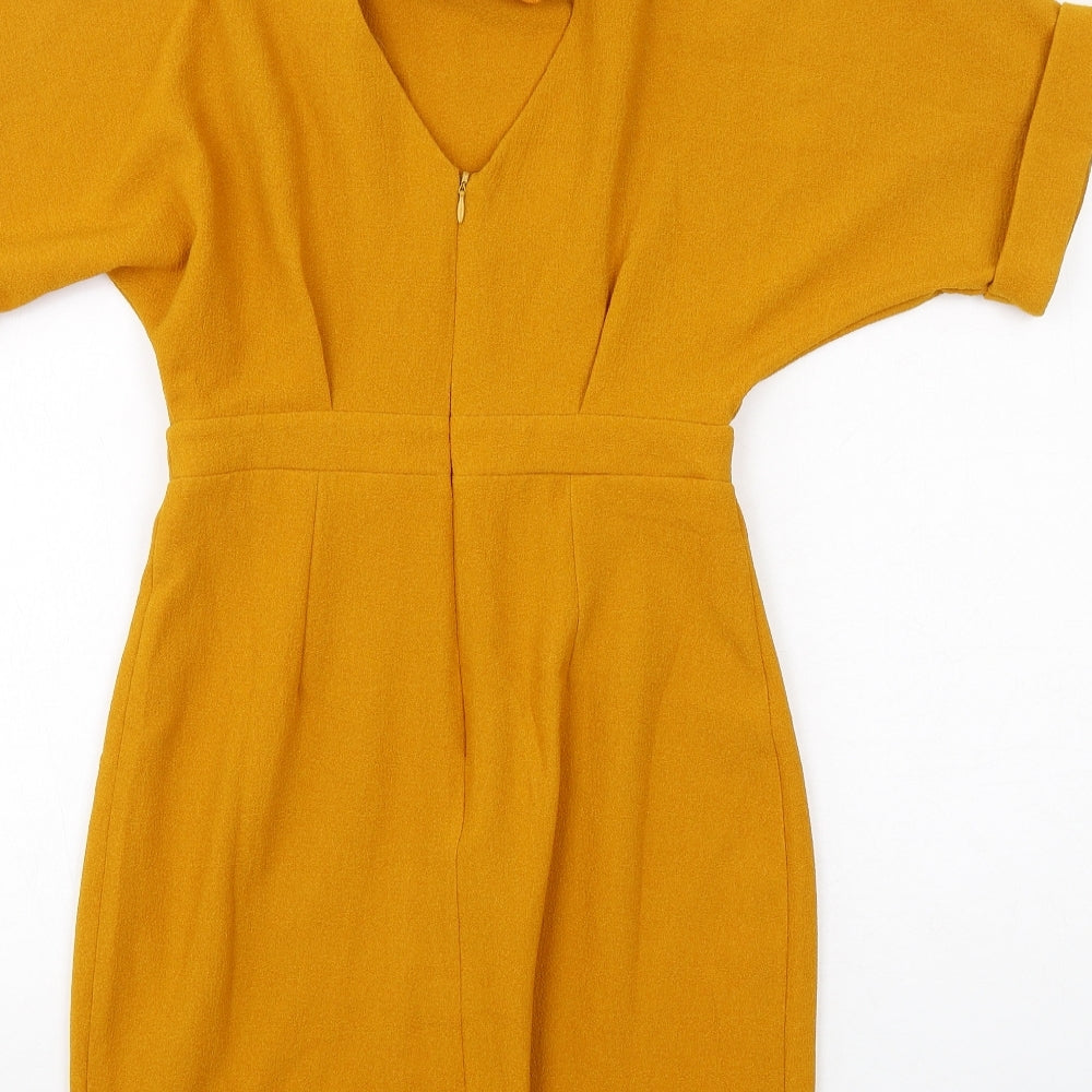 ASOS Womens Yellow Polyester A-Line Size 6 Round Neck Zip