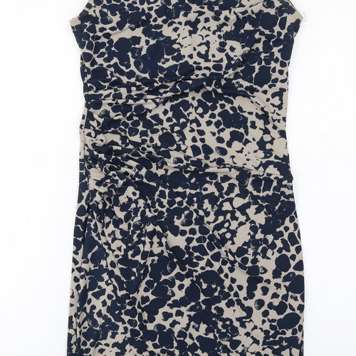 NEXT Womens Blue Geometric Polyester Shift Size 8 Round Neck Button