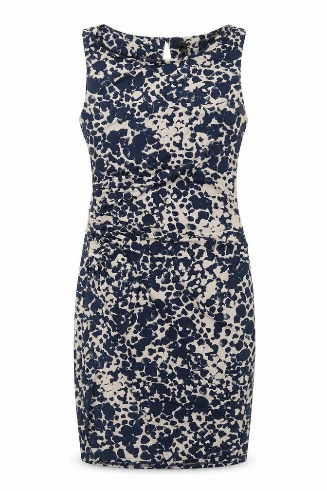 Next Womens Blue Geometric Polyester Shift Size 8 Round Neck Button