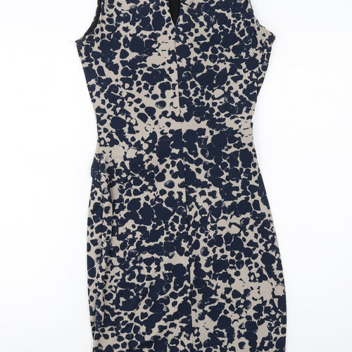 NEXT Womens Blue Geometric Polyester Shift Size 8 Round Neck Button