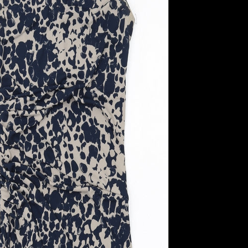 NEXT Womens Blue Geometric Polyester Shift Size 8 Round Neck Button