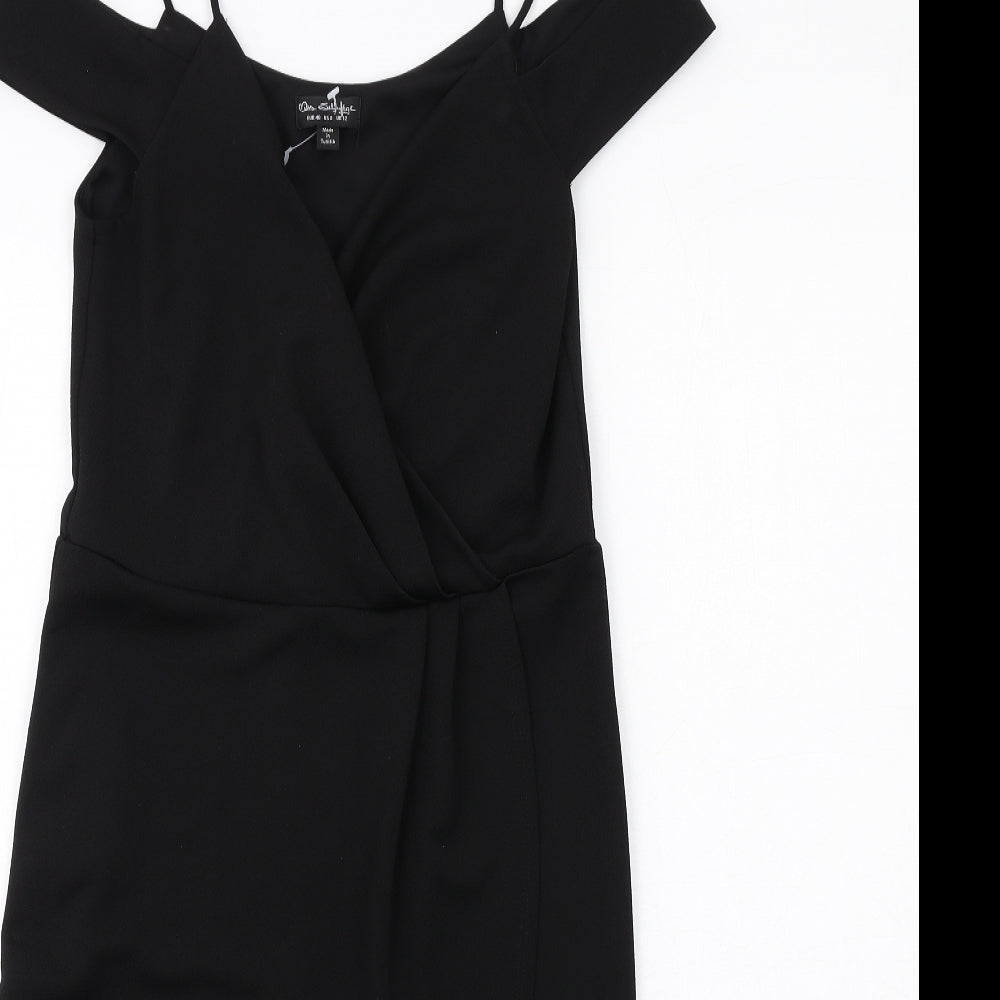 Miss Selfridge Womens Black Polyester A-Line Size 12 V-Neck Pullover - Cold shoulder