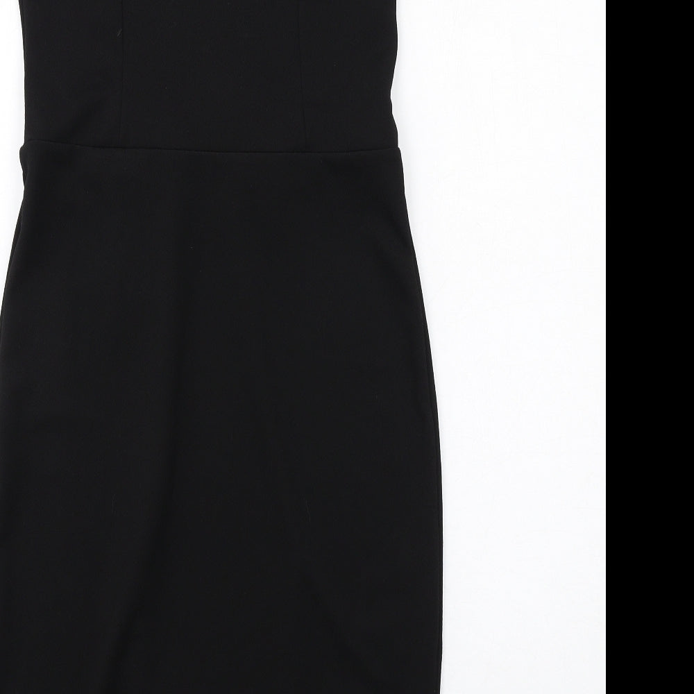 Miss Selfridge Womens Black Polyester A-Line Size 12 V-Neck Pullover - Cold shoulder