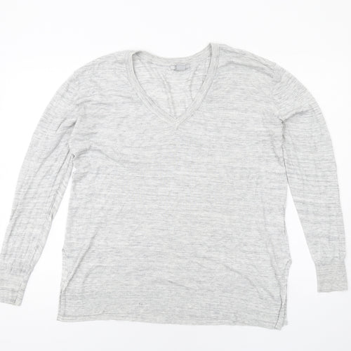 H&M Womens Grey V-Neck Viscose Pullover Jumper Size L