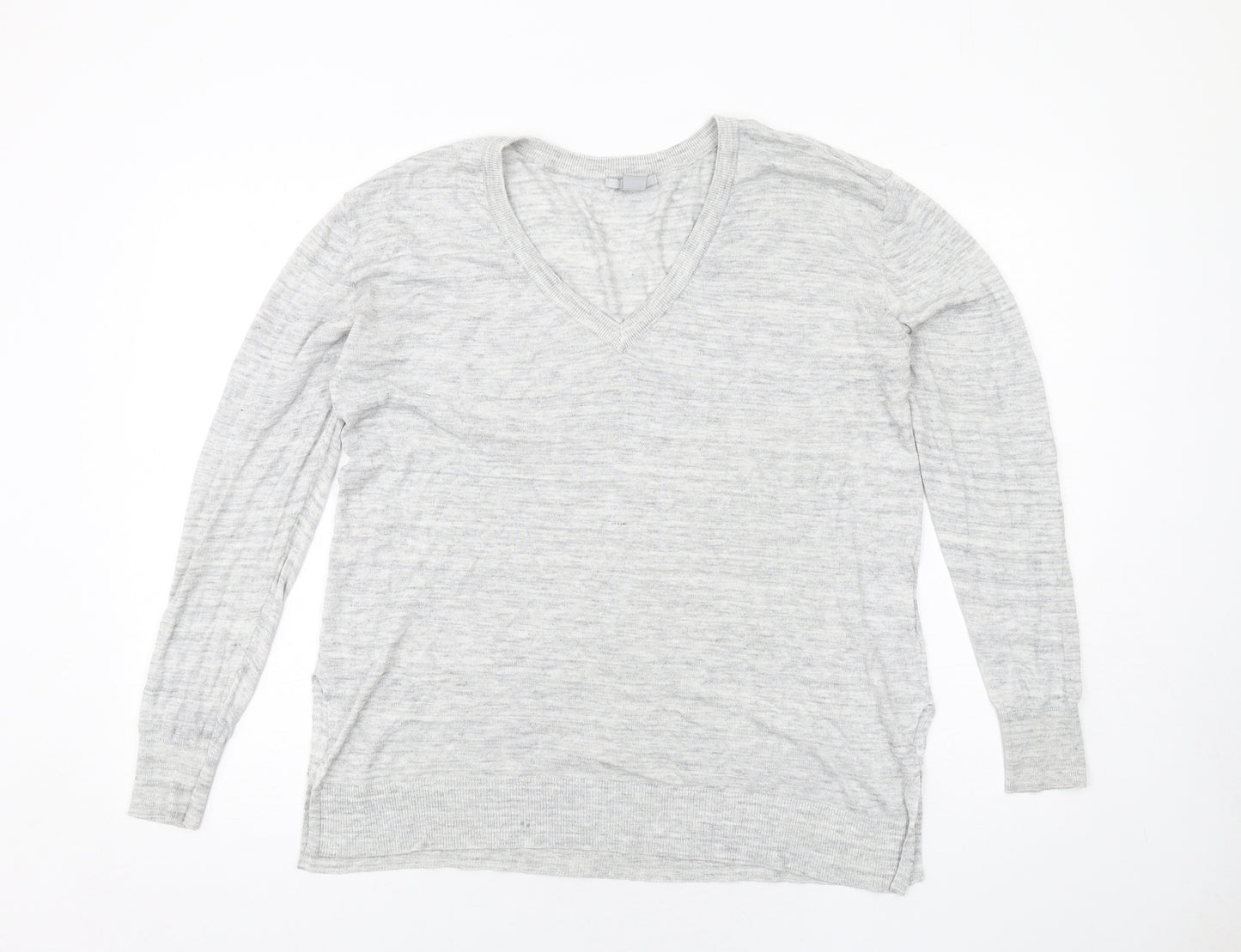 H&M Womens Grey V-Neck Viscose Pullover Jumper Size L