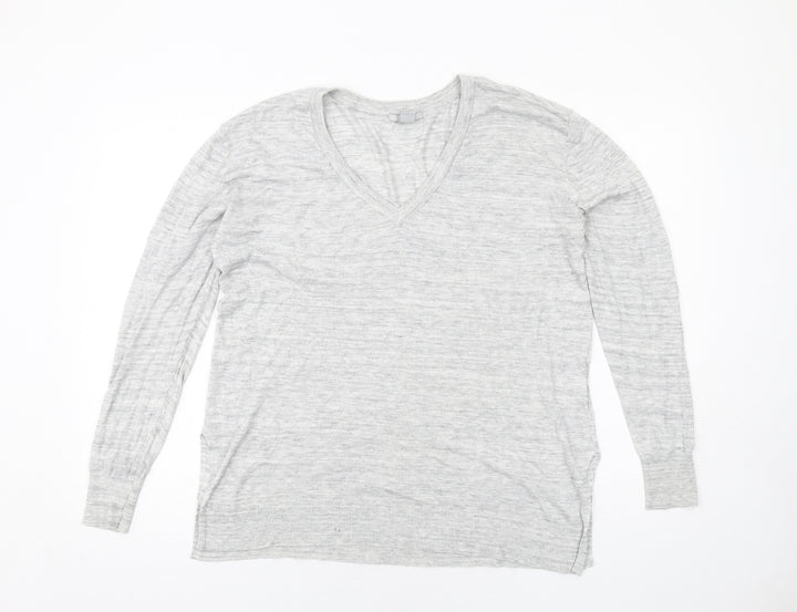 H&M Womens Grey V-Neck Viscose Pullover Jumper Size L