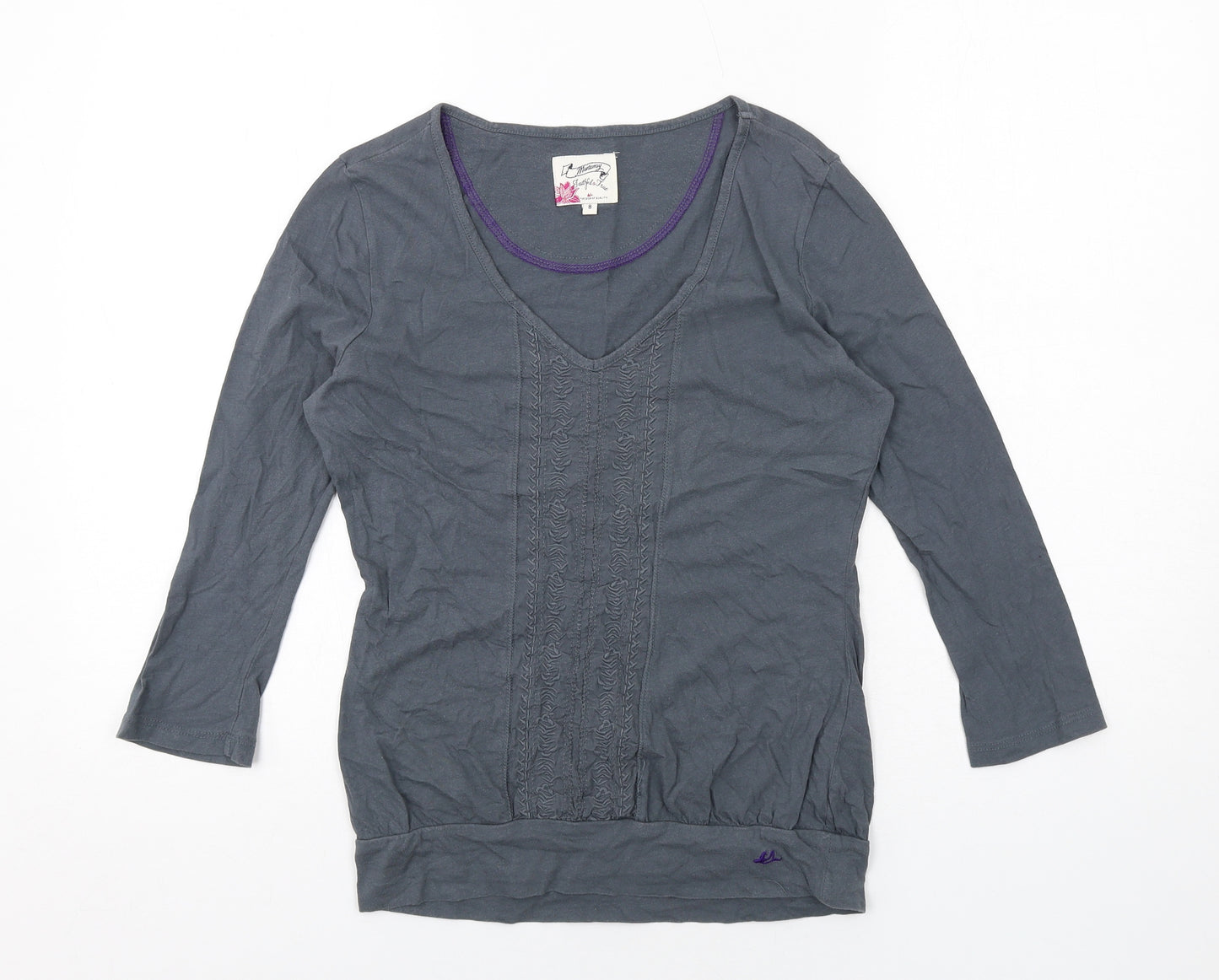 MANTARAY PRODUCTS Womens Grey Cotton Basic T-Shirt Size 8 V-Neck