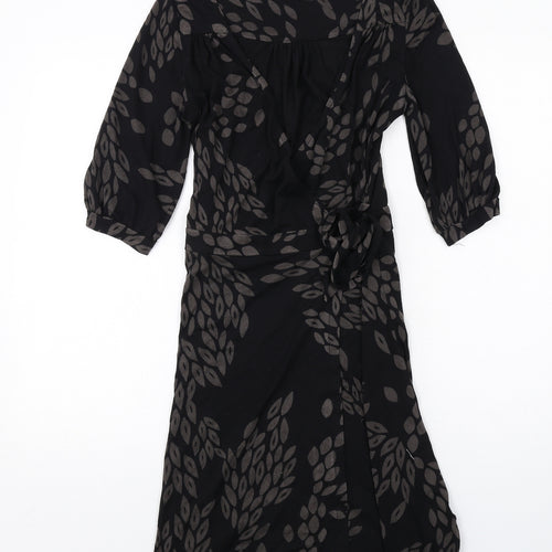 H&M Womens Black Geometric Viscose Wrap Dress Size 10 V-Neck Tie