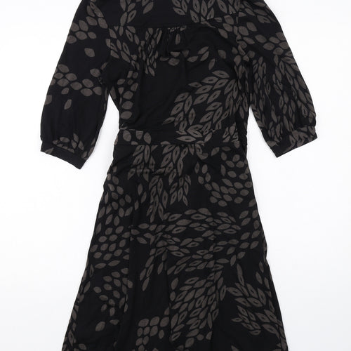 H&M Womens Black Geometric Viscose Wrap Dress Size 10 V-Neck Tie