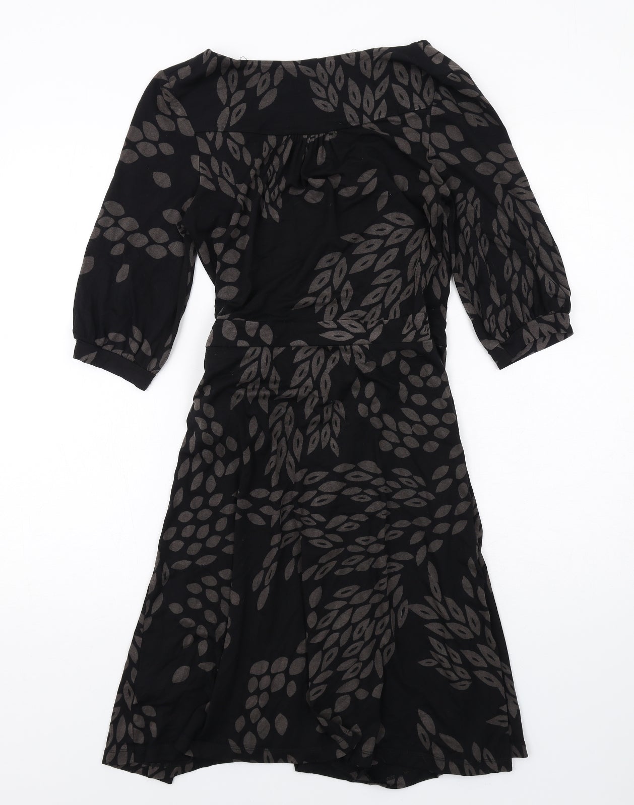 H&M Womens Black Geometric Viscose Wrap Dress Size 10 V-Neck Tie