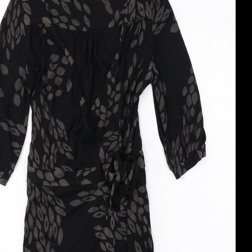 H&M Womens Black Geometric Viscose Wrap Dress Size 10 V-Neck Tie