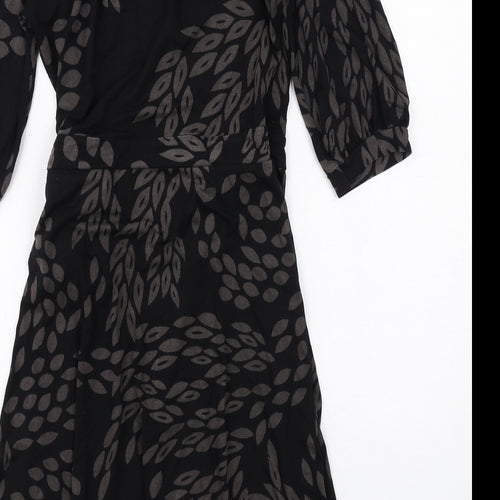 H&M Womens Black Geometric Viscose Wrap Dress Size 10 V-Neck Tie