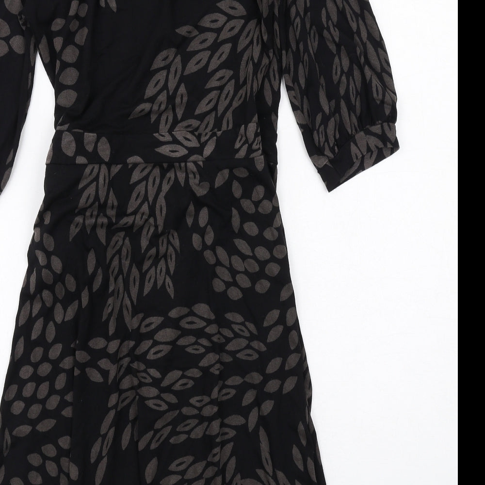 H&M Womens Black Geometric Viscose Wrap Dress Size 10 V-Neck Tie