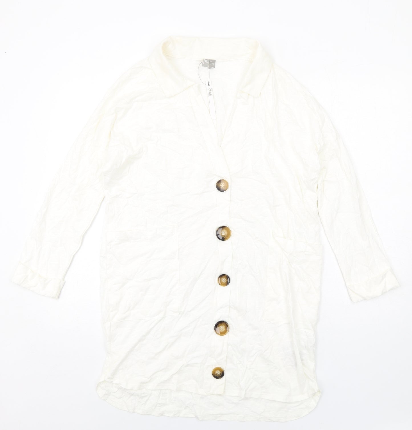 ASOS Womens Ivory Cotton Shirt Dress Size 4 Collared Pullover