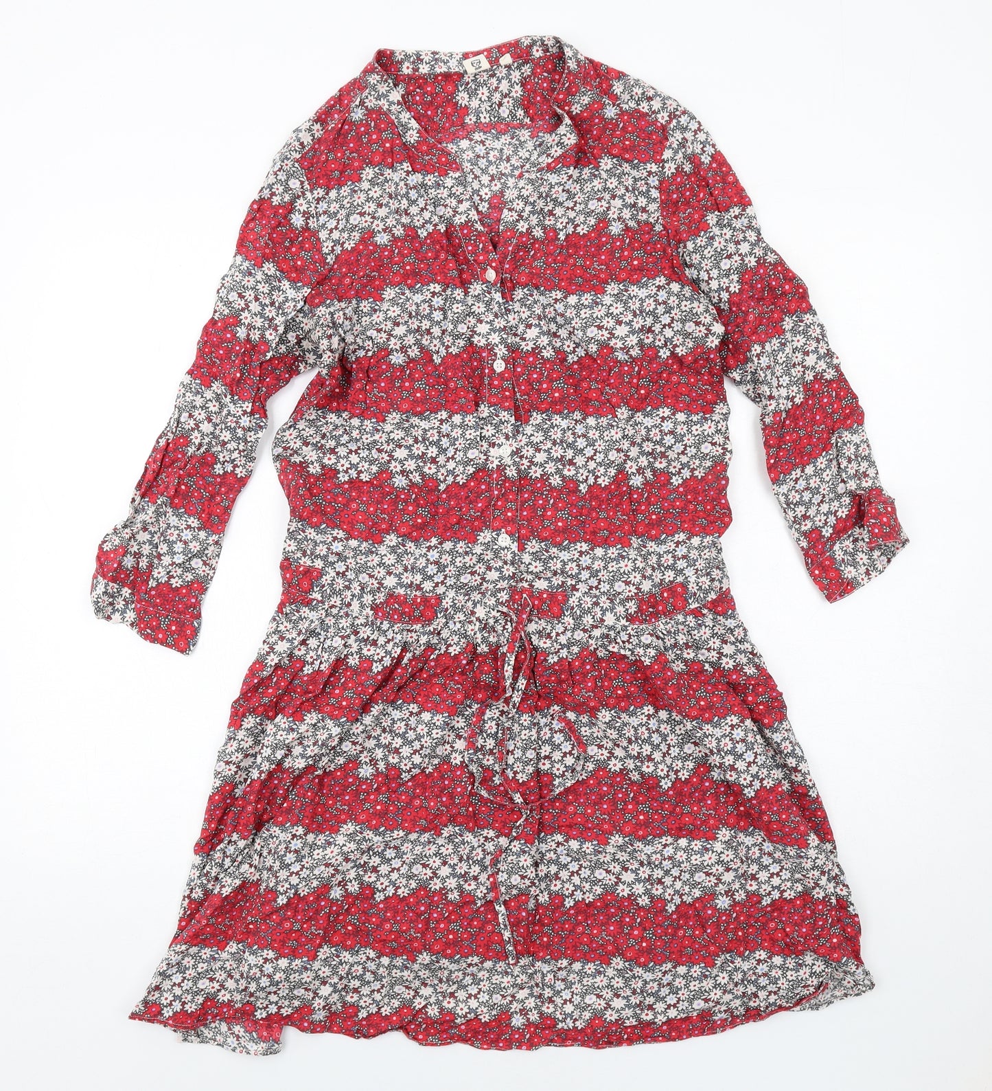 Uniqlo Womens Red Floral Modal A-Line Size M V-Neck Button
