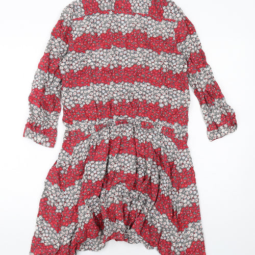 Uniqlo Womens Red Floral Modal A-Line Size M V-Neck Button