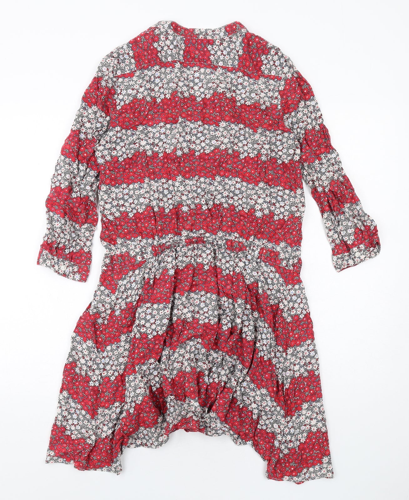 Uniqlo Womens Red Floral Modal A-Line Size M V-Neck Button
