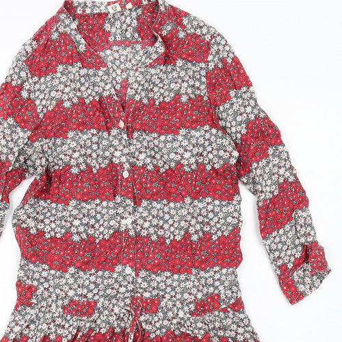 Uniqlo Womens Red Floral Modal A-Line Size M V-Neck Button