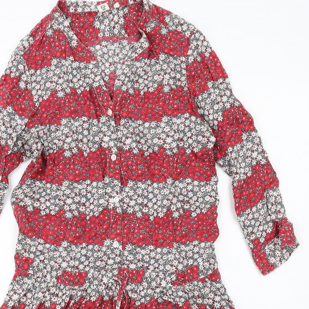 Uniqlo Womens Red Floral Modal A-Line Size M V-Neck Button