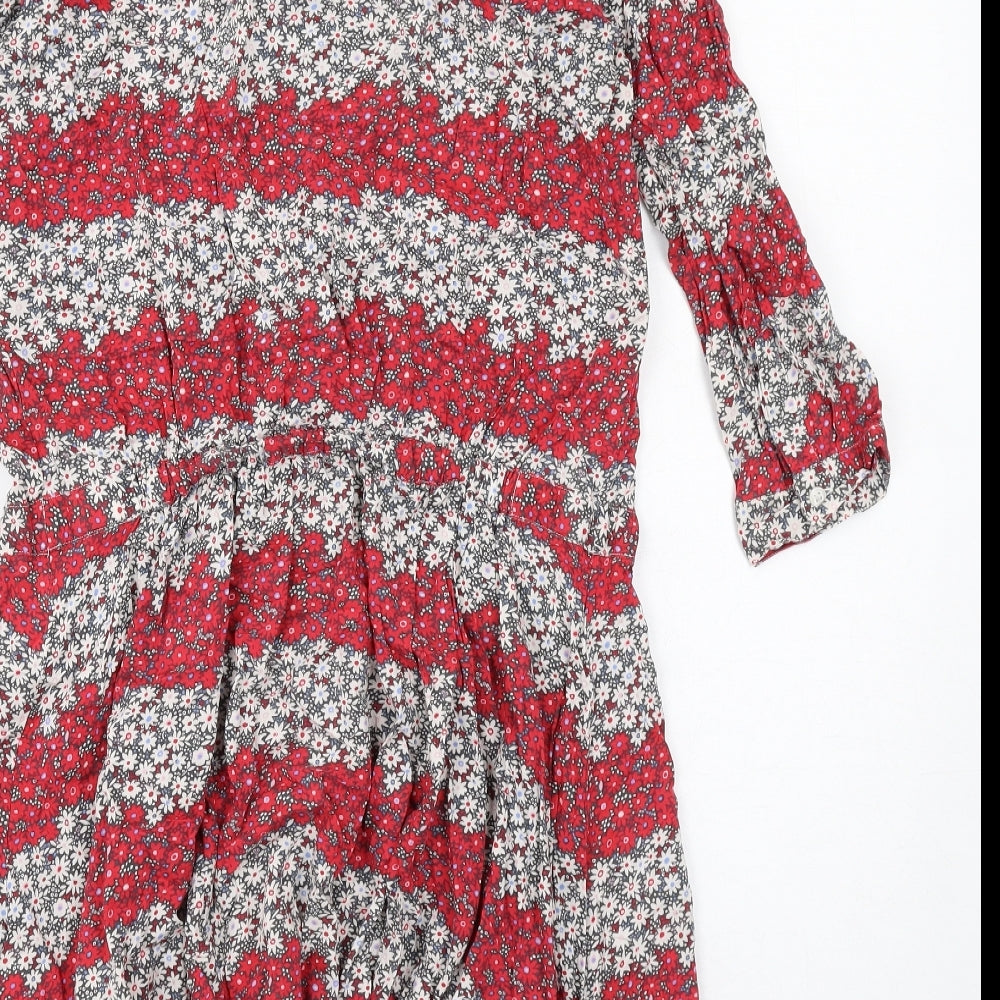 Uniqlo Womens Red Floral Modal A-Line Size M V-Neck Button
