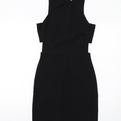 H&M Womens Black Colourblock Polyester Shift Size 4 Round Neck Zip