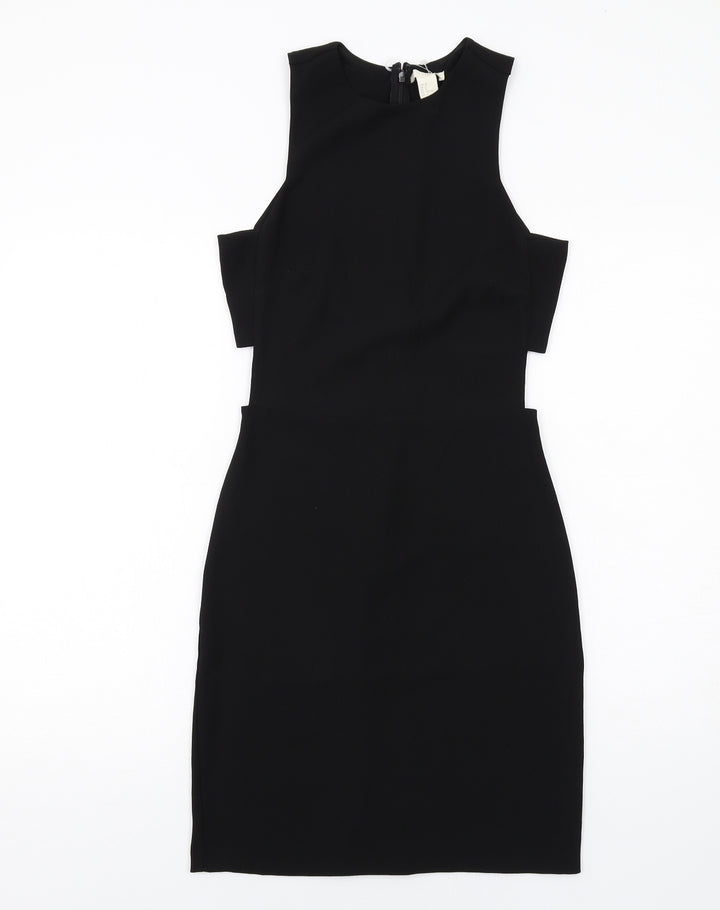 H&M Womens Black Colourblock Polyester Shift Size 4 Round Neck Zip