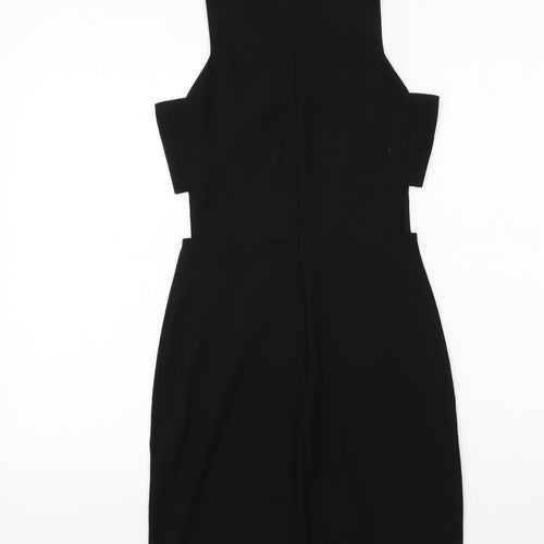 H&M Womens Black Colourblock Polyester Shift Size 4 Round Neck Zip