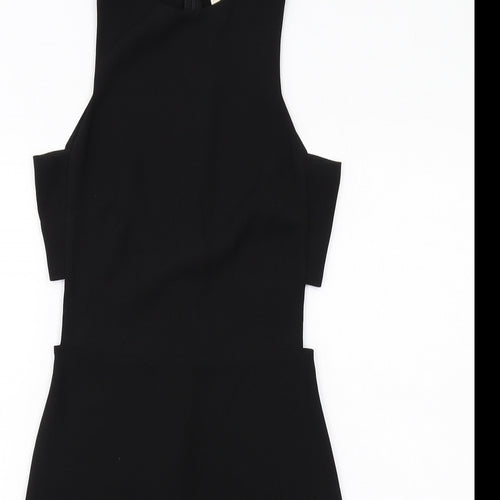 H&M Womens Black Colourblock Polyester Shift Size 4 Round Neck Zip