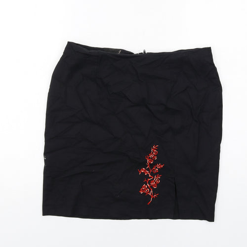 Seven7 Womens Black Viscose A-Line Skirt Size 16 Zip - Flower detail