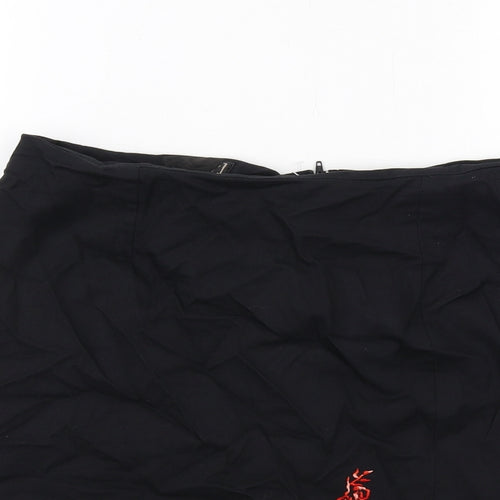 Seven7 Womens Black Viscose A-Line Skirt Size 16 Zip - Flower detail