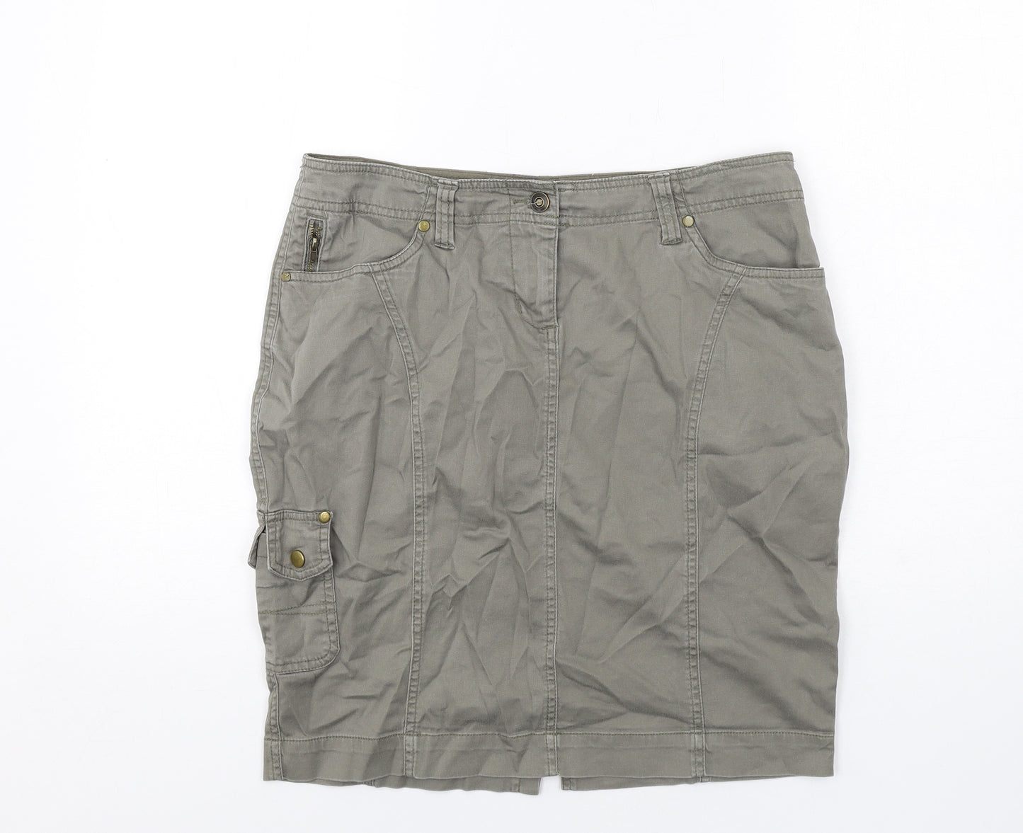 M&Co Womens Green Cotton Cargo Skirt Size 14 Zip